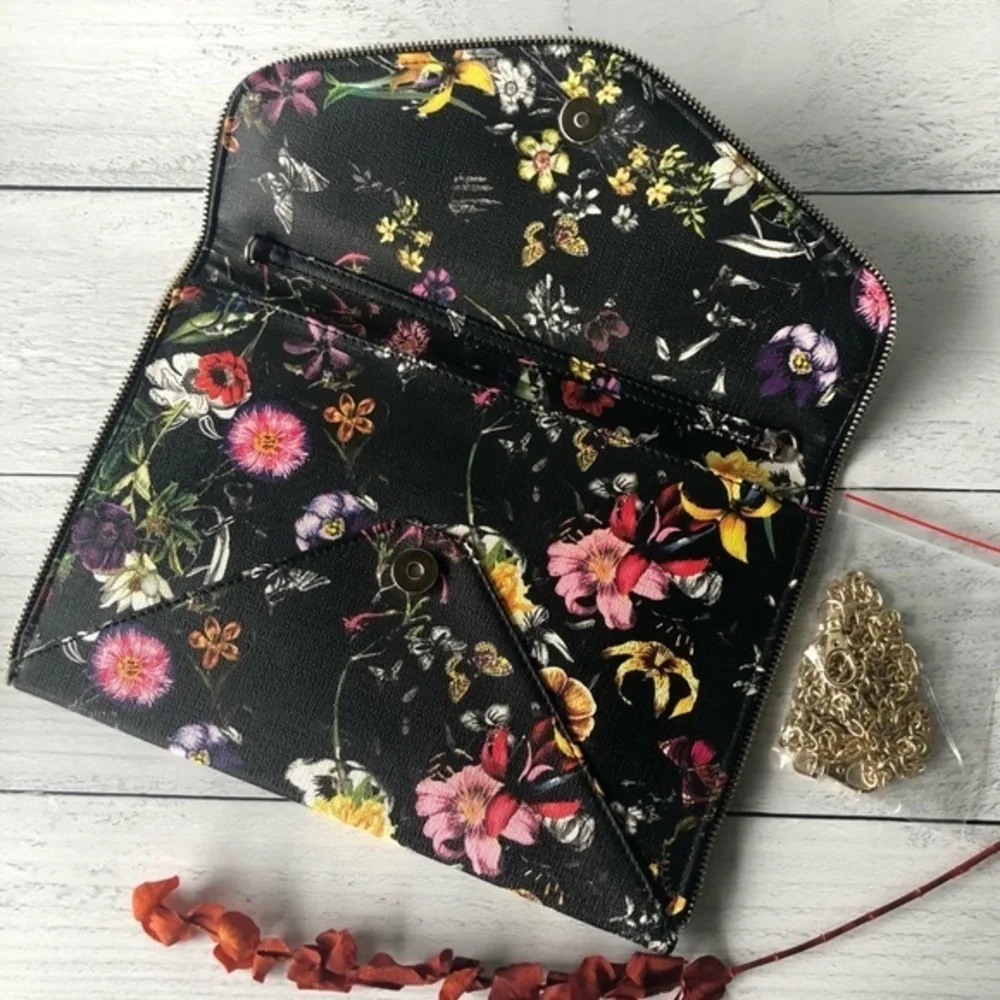NWOT Charming Charlie black envelope with flowers